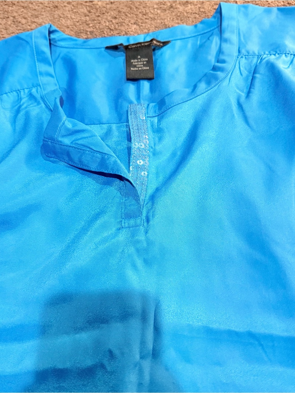 Calvin Klein Bright Blue Women's Henley Blouse